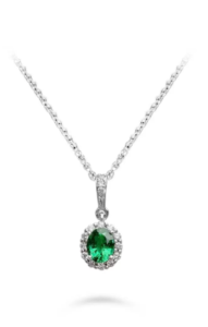 18ct White Gold 0.28ct Oval Emerald & Diamond Halo Pendant