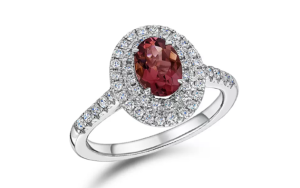 18ct White Gold Pink Tourmaline & Diamond Halo Ring