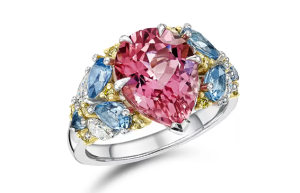 Platinum Pink Tourmaline Aquamarine & Diamond Dress Ring