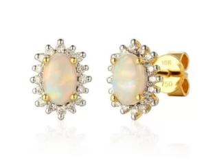 18ct Yellow & White Gold 0.53ct Opal And Diamond Cluster Earrings