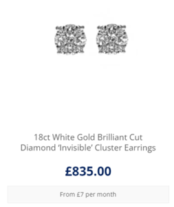 18ct White Gold Brilliant Cut Diamond ‘Invisible’ Cluster Earring