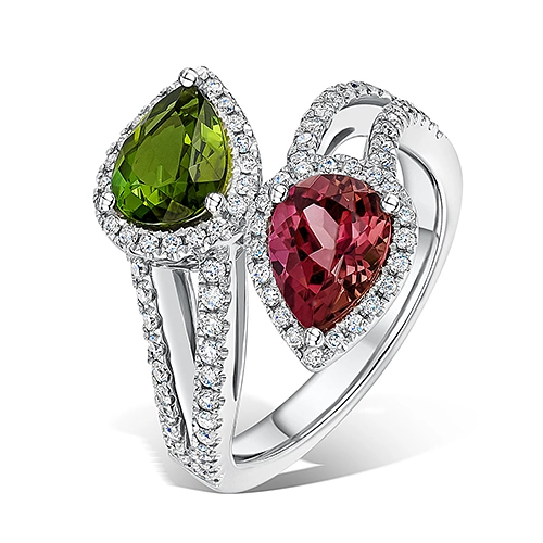 Custom Pear Cut Tourmaline & Diamond Platinum Bespoke Engagement Ring